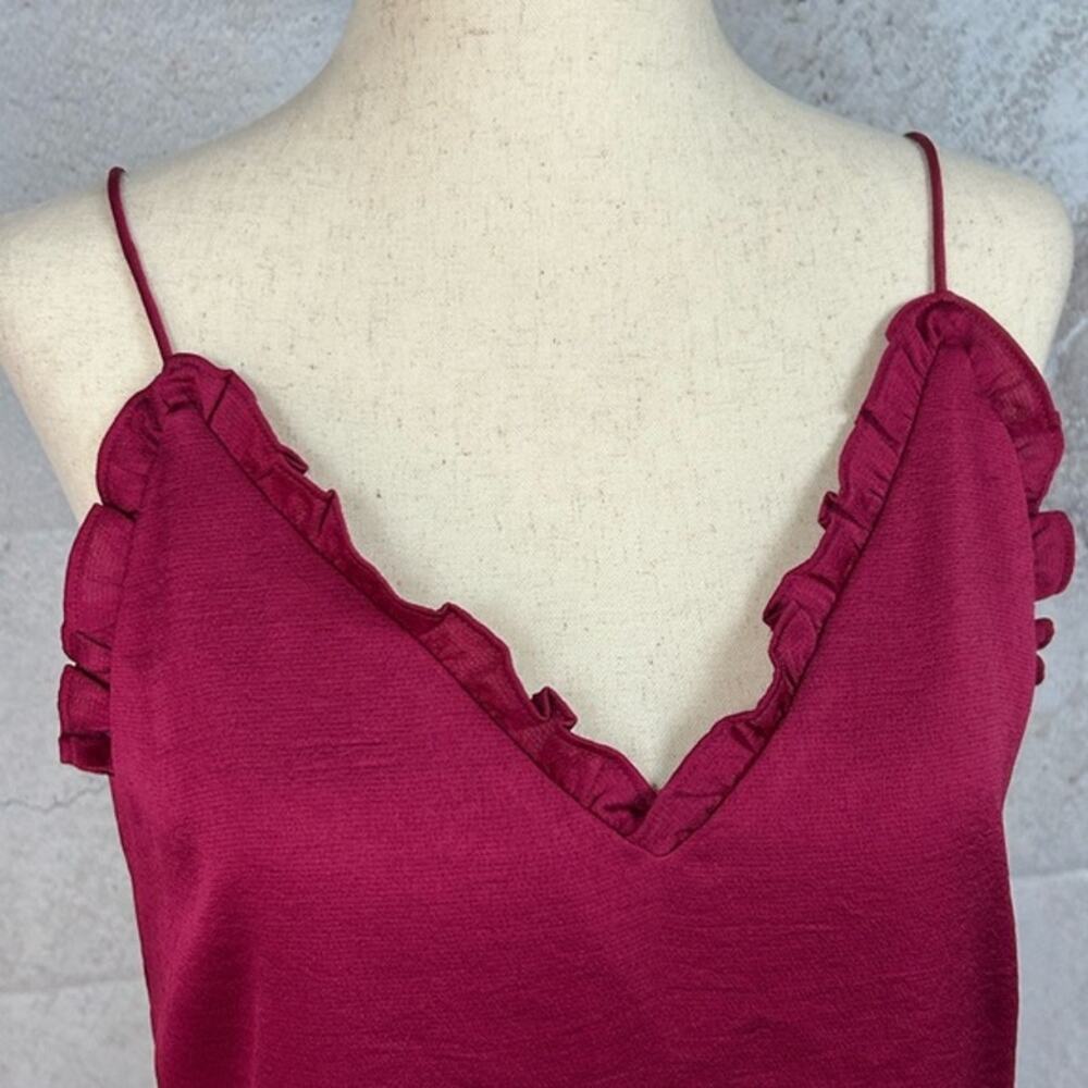 NWT EXPRESS berry cami top size S ruffled satin v-neck tank - Picture 2 of 9